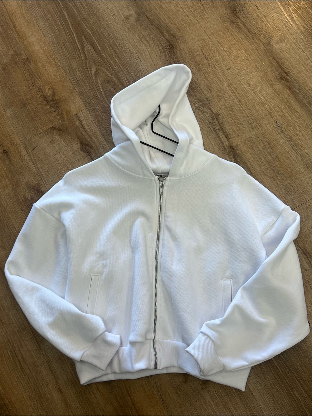perfectwhitetee White Zip-Up Hoodie with Silver Zipper